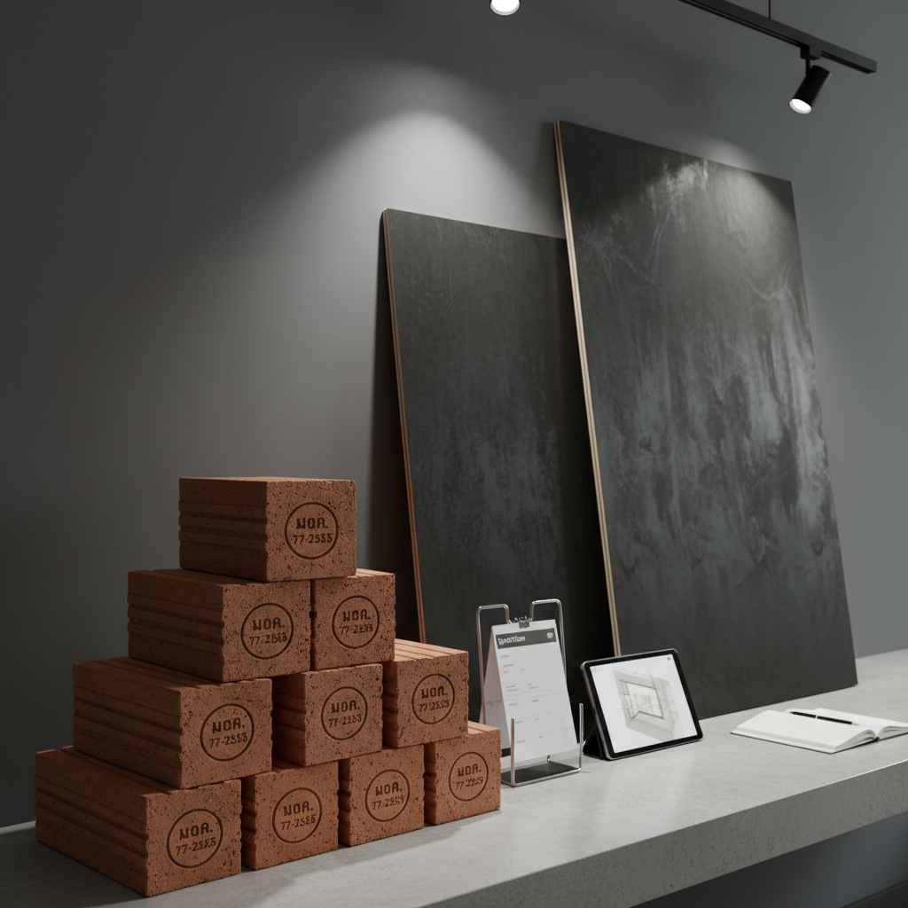 อิฐมอญ มอก.77-2565 และ ไม้อัดฟิล์มดำ 15 มิล (ไส้เต็ม)