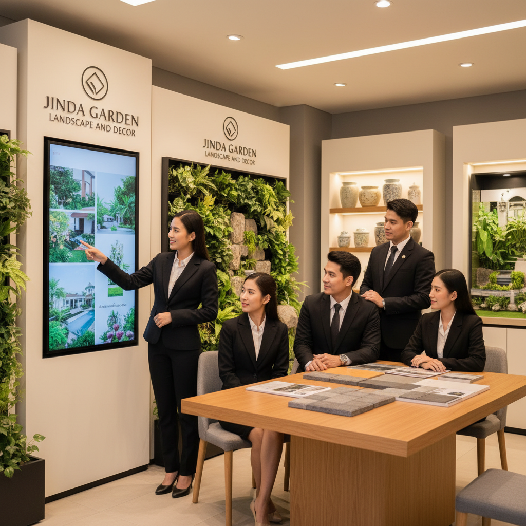 ทีมที่ดูแลการสั่งซื้อของคุณ jindagarden รับออกแบบจัดสวน