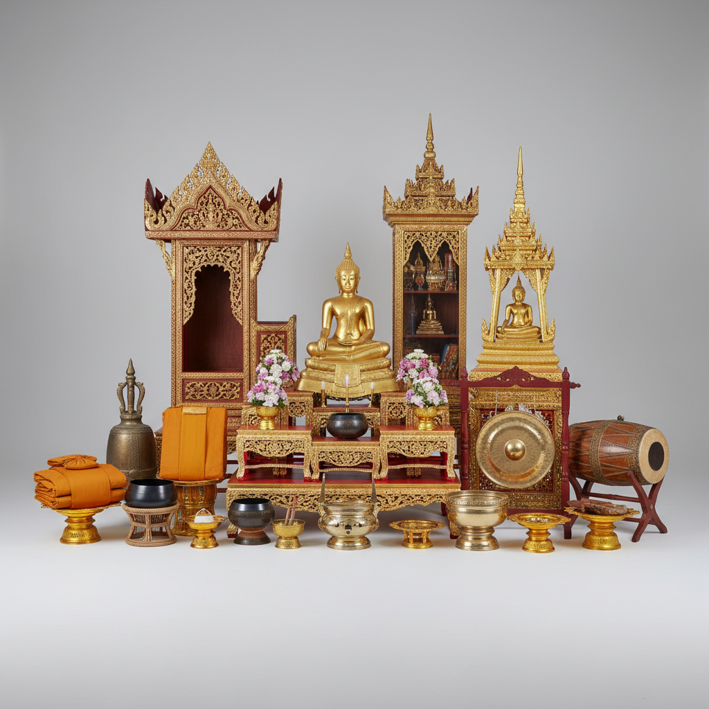 ศักดิ์สิริช่างศิลป์และสังฆภัณฑ์ พบกับสินค้าสังฆภัณฑ์ ของทำบุญกว่า 10,000 รายการ พระพุทธรูป โต๊ะหมู่บูชา ผ้าไตรจีวร เครื่องบวช-กฐิน ธรรมาสน์ ตู้พระไตรปิฎก บุษบก เครื่องทองเหลือง ระฆัง ฆ้อง กลอง ฯลฯ พร้อมให้คำปรึกษาด้วยประสบการณ์กว่า 40 ปี — สินค้าหลัก