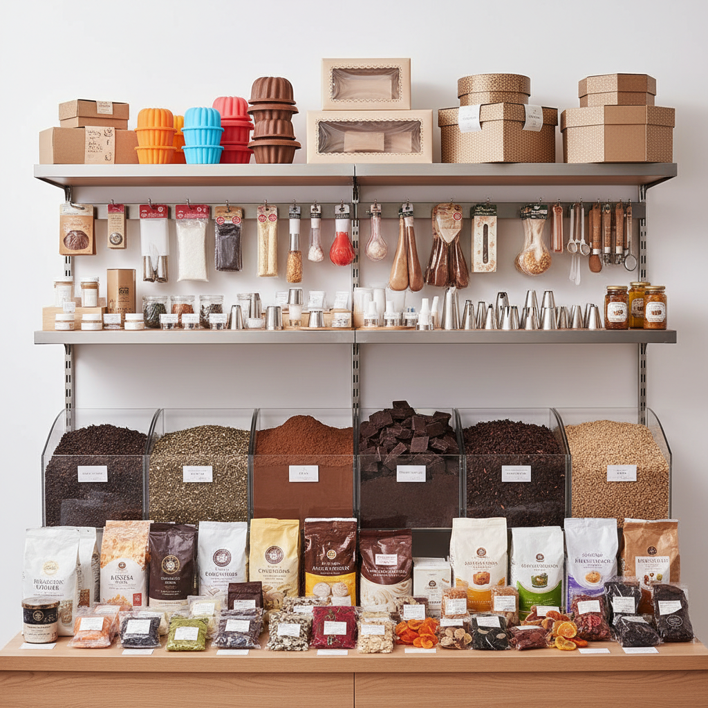 ร้านขายอุปกรณ์เบเกอรี่ ที่รวบรวมสินค้าหลากหลายสำหรับการทำขนม ทั้งพิมพ์ขนม กล่องใส่ขนม ถุงหรือหัวบีบวิปครีมแบบต่าง ๆ ขายส่ง ชา โกโก้ ช็อกโกแล็ต และวัตถุดิบเบเกอรี่คุณภาพ ครบจบในที่เดียว — สินค้าหลัก