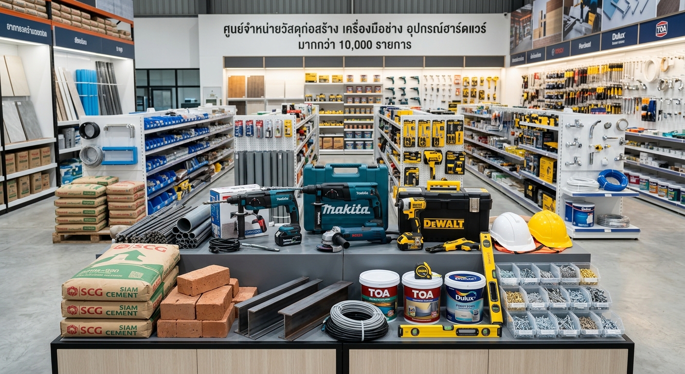 ศูนย์จำหน่ายวัสดุก่อสร้าง เครื่องมือช่าง อุปกรณ์ฮาร์ดแวร์ มากกว่า 10,000 รายการ สินค้าคุณภาพ — สินค้าหลัก