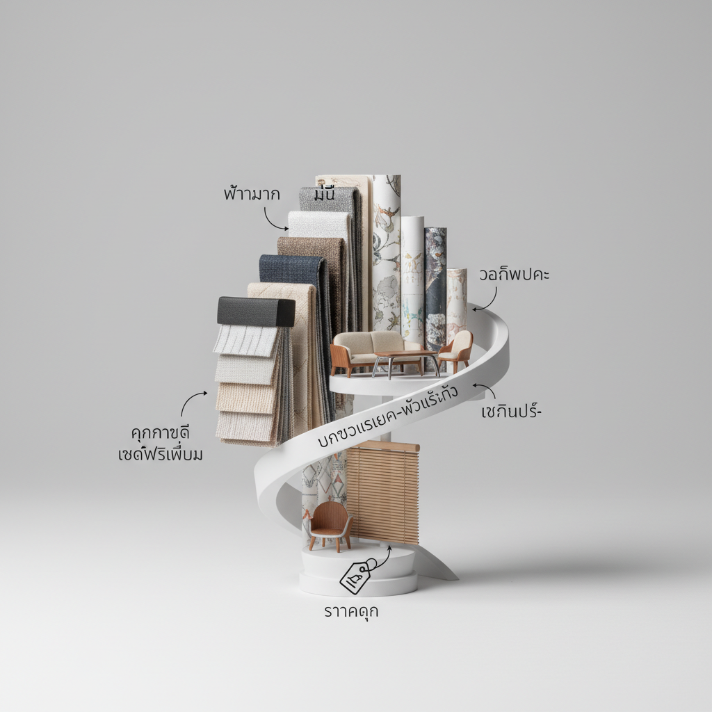 บริการออกแบบ-รับติดตั้ง ผ้าม่าน มู่ลี่ วอลเปเปอร์ เฟอร์นิเจอร์ คุณภาพดี เกรดพทรีเมี่ยม หลากหลายสไตล์ ราคาถูก — สินค้าหลัก