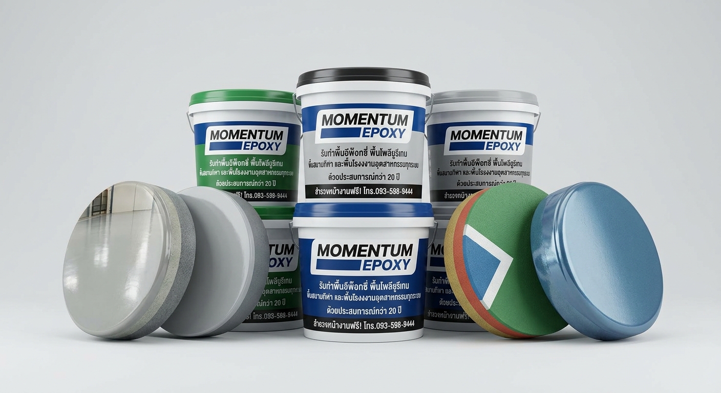 Momentum Epoxy รับทำพื้นอีพ็อกซี่ พื้นโพลียูรีเทน พื้นสนามกีฬา และพื้นโรงงงานอุตสาหกรรมทุกระบบ ด้วยประสบการณ์กว่า 20 ปี สำรวจหน้างานฟรี! โทร.093-598-9444 — สินค้าหลัก