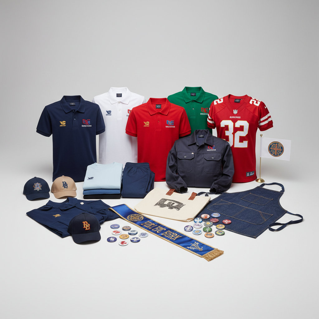 เสื้อโปโล เสื้อยืด ชุดกีฬา เสื้อฟุตบอล แจ็คเก็ตวอล์ม เสื้อคนงาน เสื้อช็อปช่าง หมวกแก็ป uniformพนักงาน กระเป๋าถุงผ้าดิบ เอี๊ยมผ้ากันเปื้อน สายสะพายนางงาม เข็มกลัด ธงหน่วยงาน ปัก สกรีน พิมพ์ เฟล็กซ์ชื่อเบอร์ โลโก้ เครื่องหมาย ส่งทั่วไทย — สินค้าหลัก