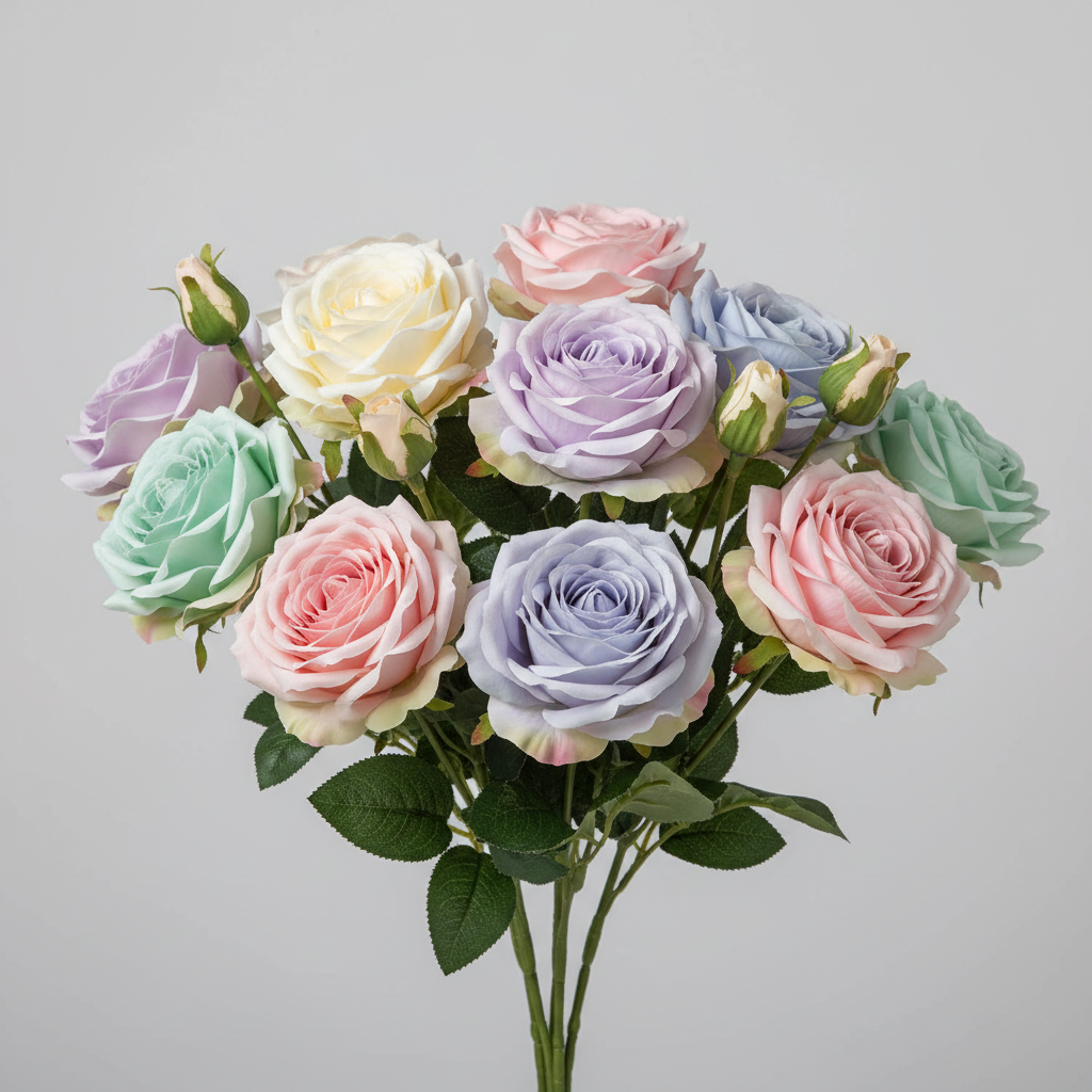 ดอกกุหลาบปลอมสีพาสเทล