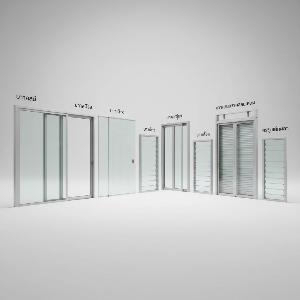 รับออกแบบและติดตั้งกระจกอลูมิเนียม ประตูหน้าต่าง บานสไลด์ บานสวิง บานเปลือย บานฟิกซ์ บานประทุ้ง บานเกล็ด บานเลื่อนรางแขวน บานเฟี้ยม กั้นห้องกระจกอลูมิเนียมประตูเหล็กม้วน บานเกล็ด — สินค้าหลัก