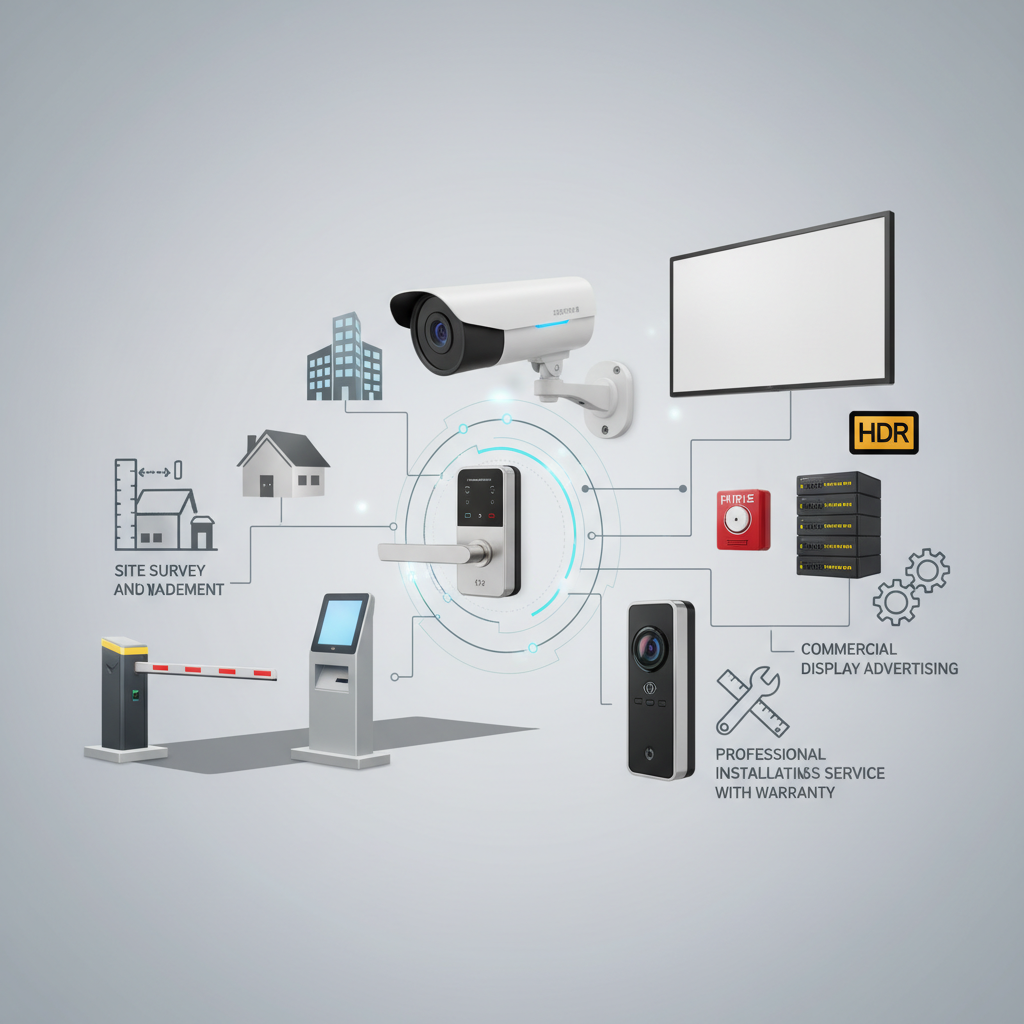 ให้บริการติดตั้งระบบรักษาความปลอดภัยและควบคุมการเข้าออก (Access Control) สำหรับทั้งธุรกิจและบ้านพักอาศัย ครอบคลุมระบบไม้กั้นทางเข้าออก ระบบจัดการลานจอดรถ วีดีโออินเตอร์คอม กล้อง/ระบบรักษาความปลอดภัย ระบบป้องกันไฟไหม้ ระบบ Network และจอโฆษณา (HDR) พร้อมบริการสำรวจหน้างาน ออกแบบ ติดตั้งโดยทีมมืออาชีพ และมีรับประกันกับบริการหลังการขาย — สินค้าหลัก