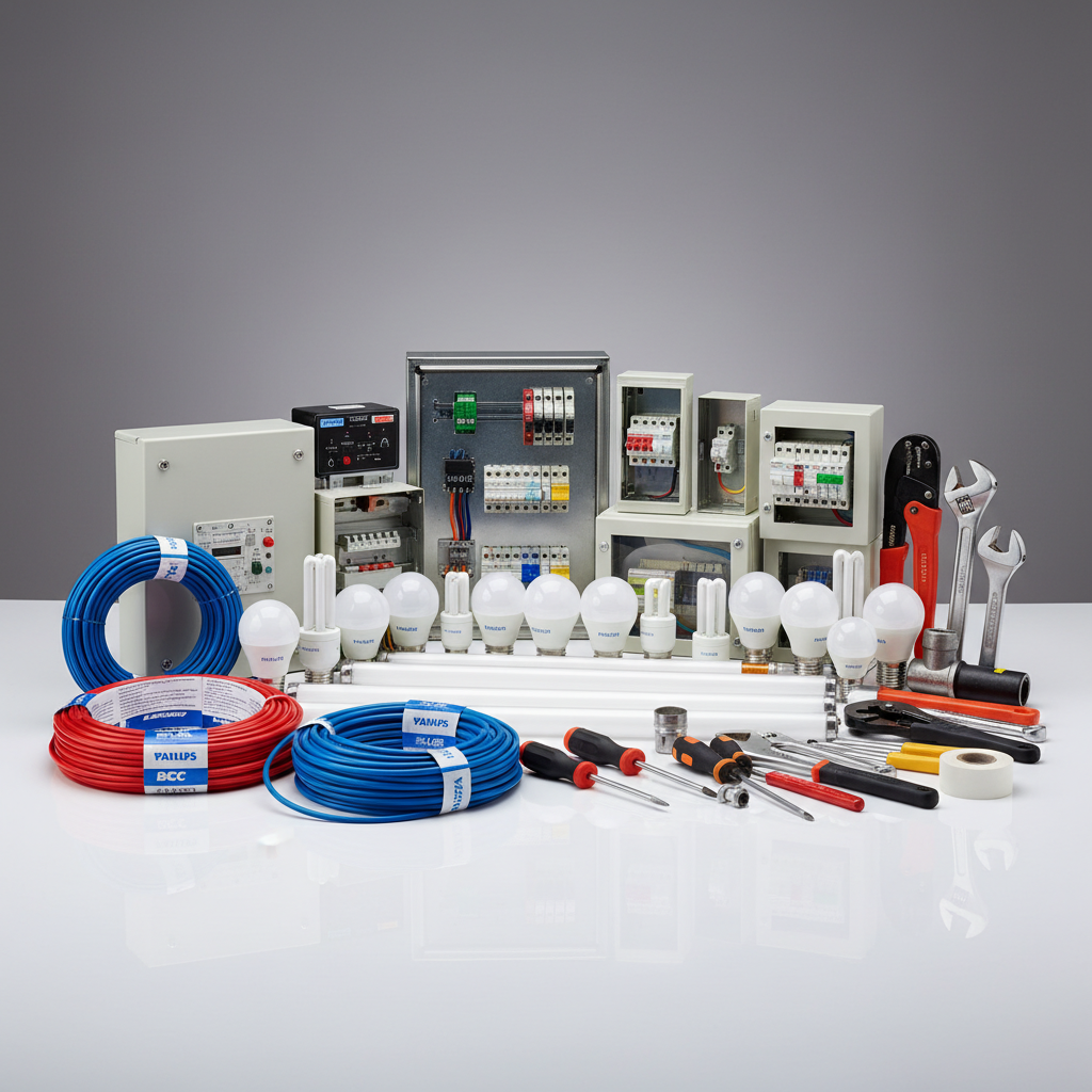 ขายส่งอุปกรณ์ไฟฟ้า อุปกรณ์ช่างซ่อมน้ำประปา เครื่องมือช่างลำลูกการาคาถูก ปทุมธานี ร้านขายส่งสายไฟฟ้า ยี่ห้อ YAZAKI และ สายไฟ THW ยี่ห้อ BCC PHILIPS หลอดไฟ ตู้ควบคุมไฟฟ้าและเบรกเกอร์ — สินค้าหลัก