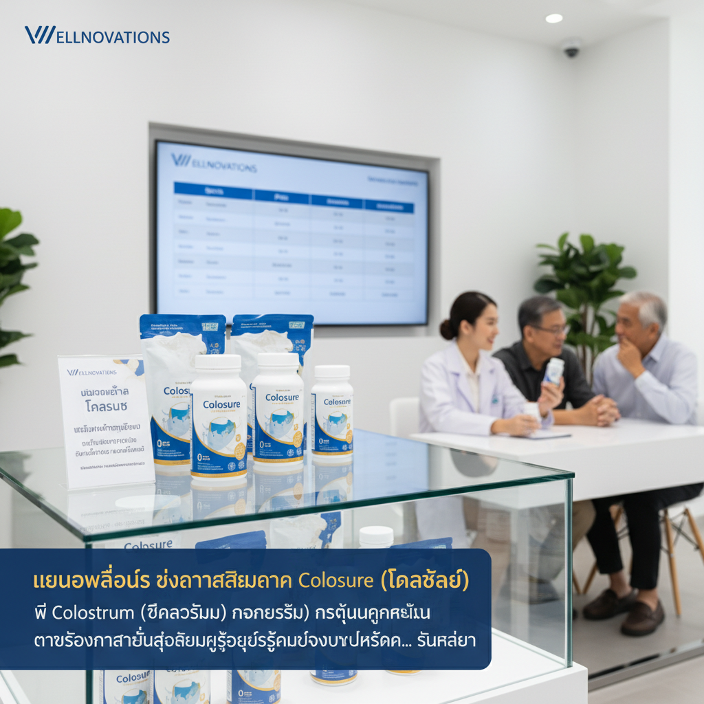 เวลโนเวชั่นส์ ส่งอาหารเสริมอาหาร Colosure (โคลอชัวร์) มี Colostrum (โคลอสตรุ้ม) กระตุ้นภูมิคุ้มกัน ตอบสนองการเข้าสู่สังคมผู้สูงอายุโดยสมบูรณ์ของประเทศไทย.. รุ่นแนะนำ